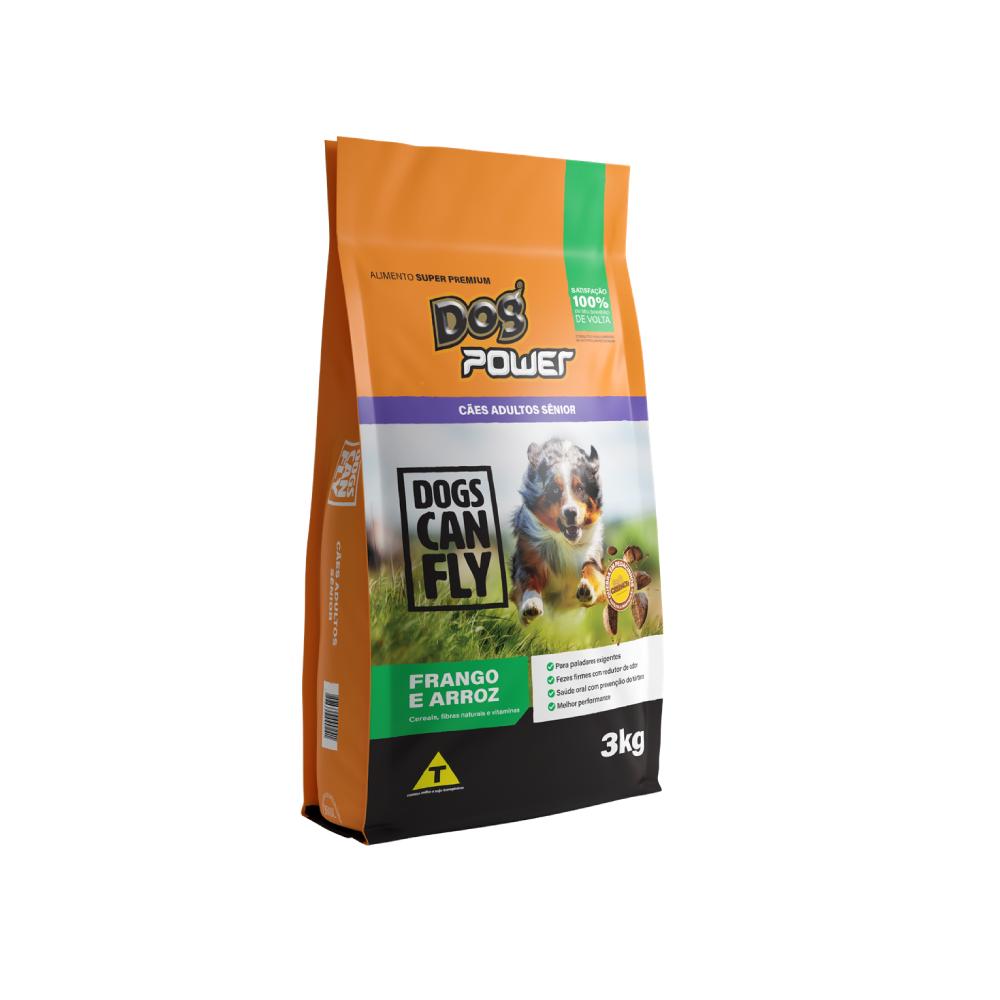 Embalagem da ração DogPower Sênior sabor frango e arroz para cães